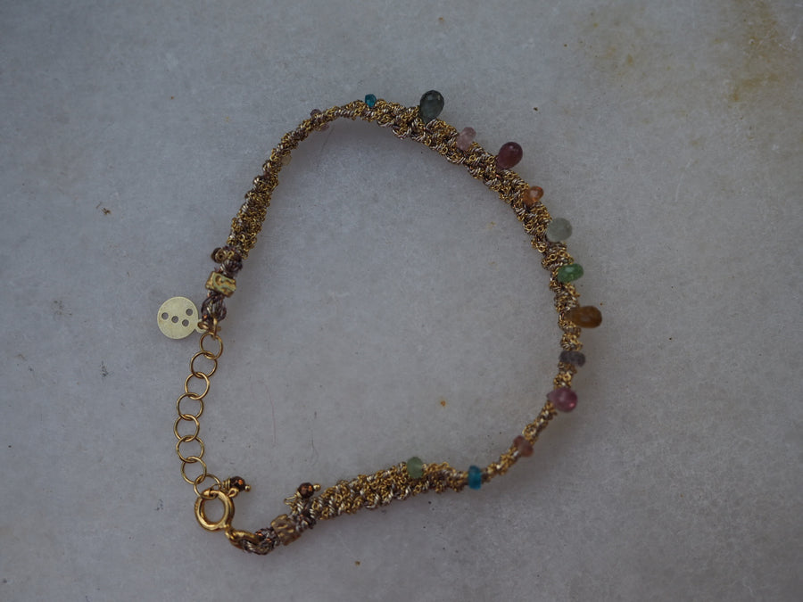Precious Drop Hand Loom Bracelet (Sterling Silver Gold Plated) multi Crystals
