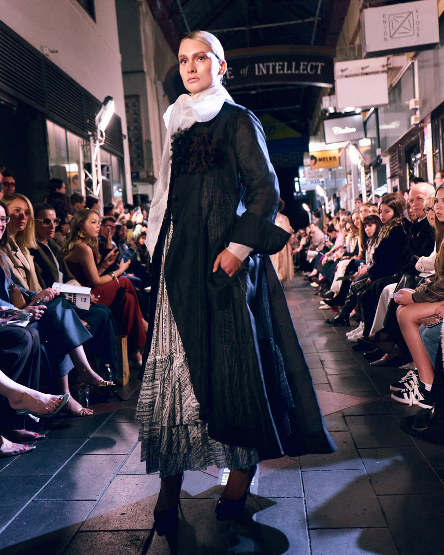 Maxi Riding Coat (Silk Linen) - Black