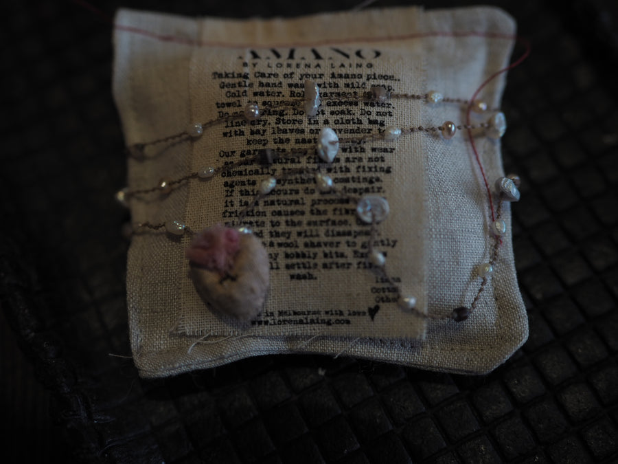 Antonia Rossi Embroidered Heart on a string of semi precious stones