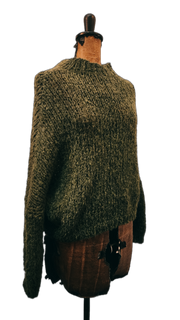 Hand-knit crew neck sweater alpaca - Brick