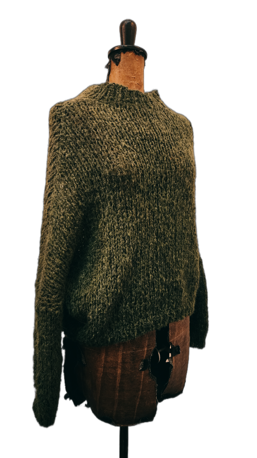 Hand-knit crew neck sweater alpaca - Moss