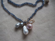 Hand Knotted Sapphire Necklace With Pearl charms