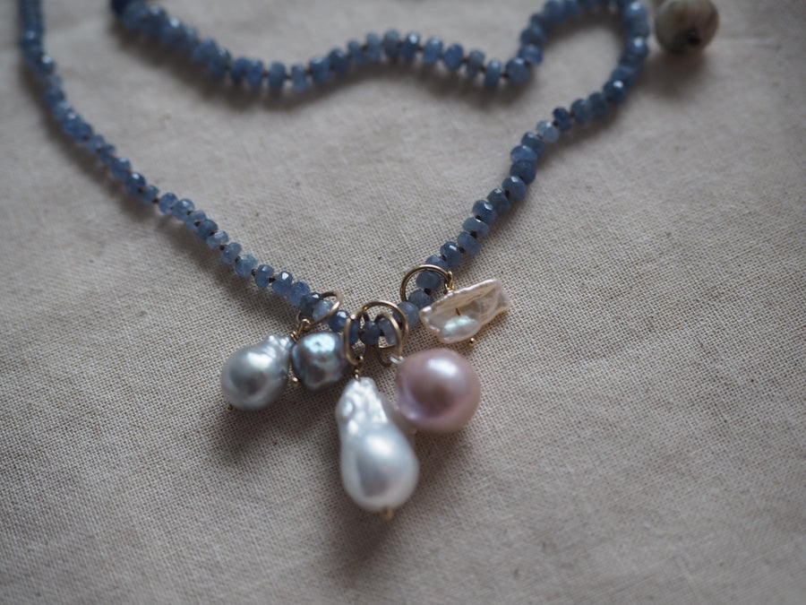 Hand Knotted Sapphire Necklace With Pearl charms