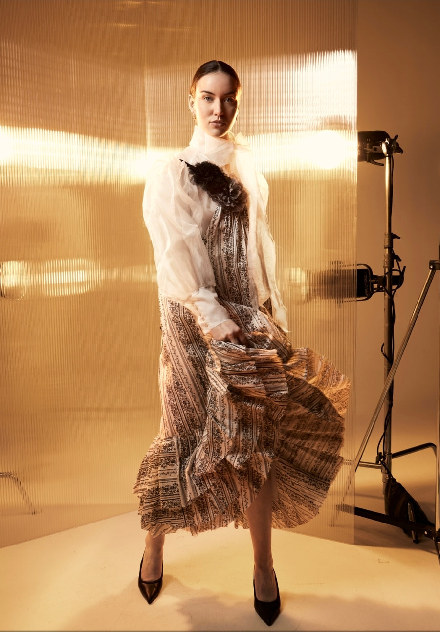 Swan Dress (Cotton Lawn) - Printed Dobby White