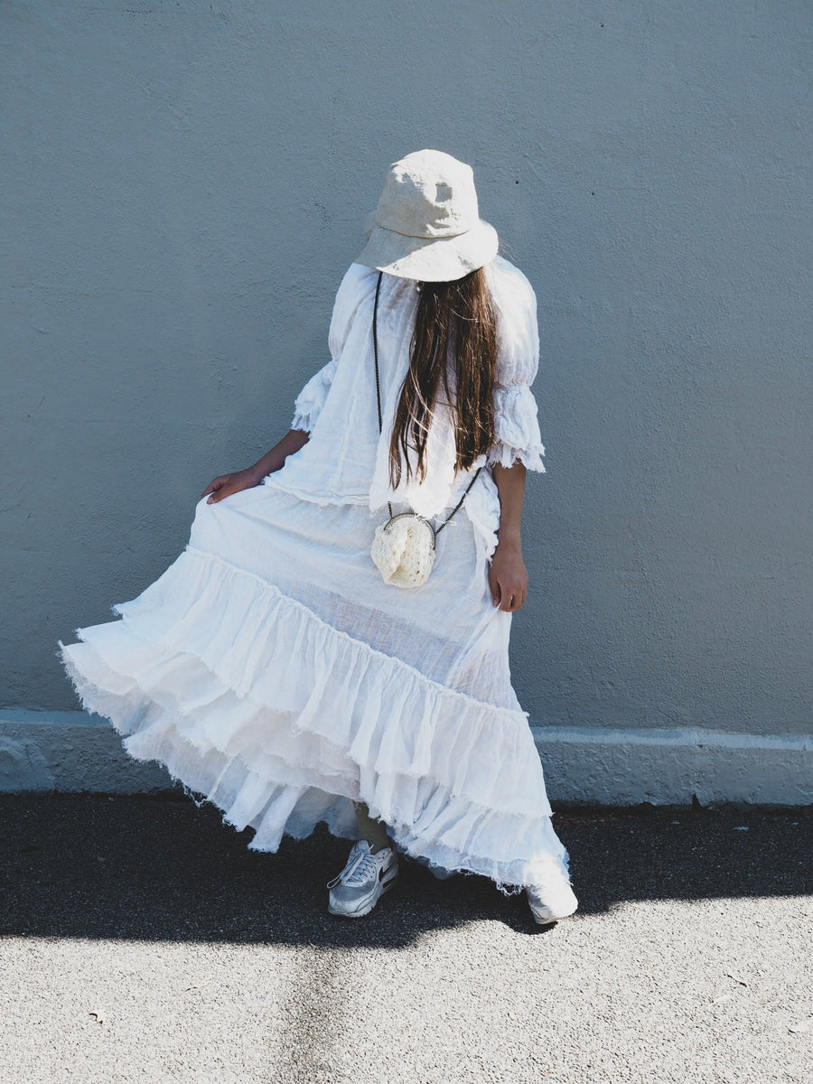 Button Back Blouse (Linen Gauze) - White