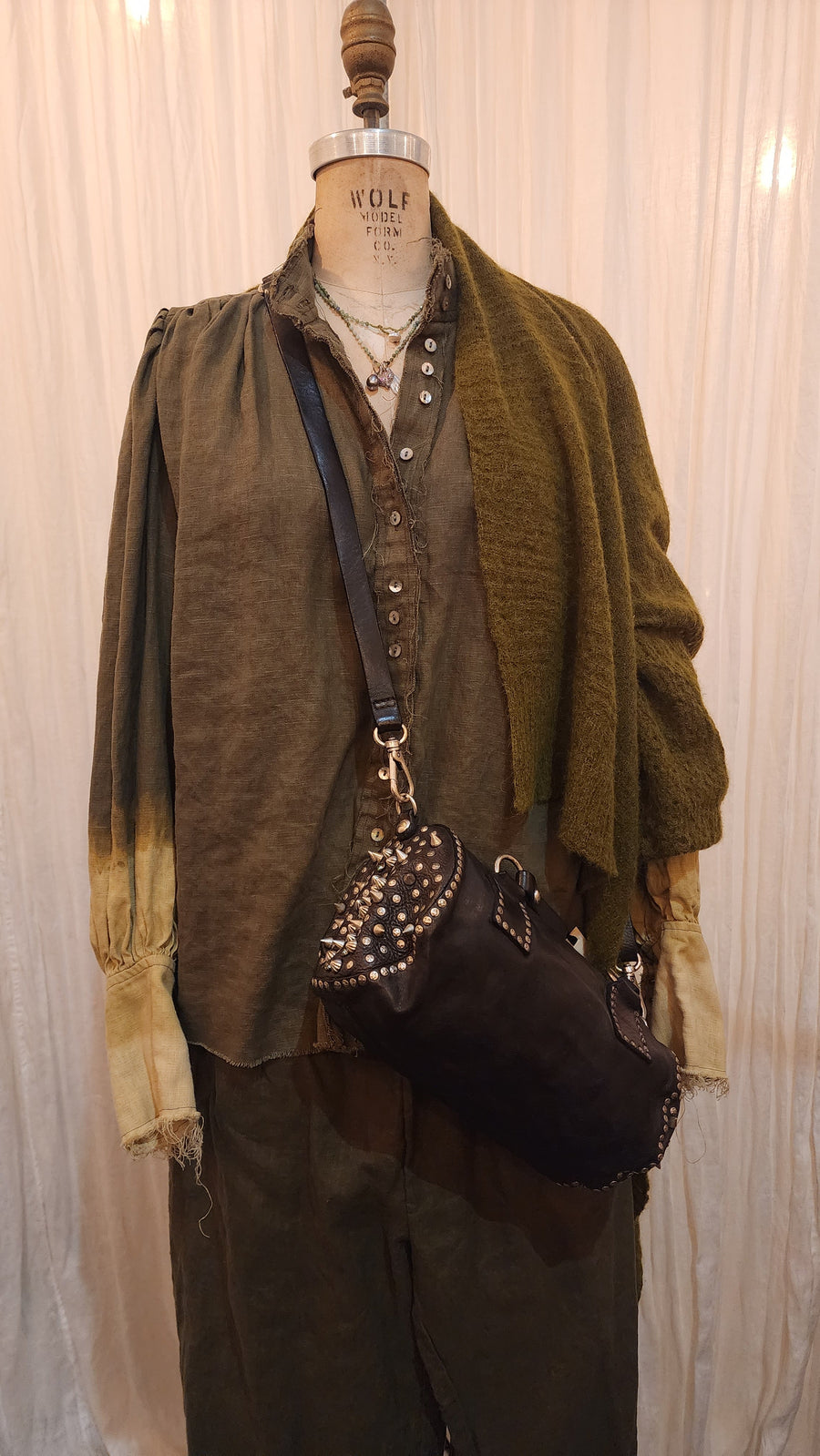 Button Through Neck Tie Blouse / Jacket (Linen) - Black Acid