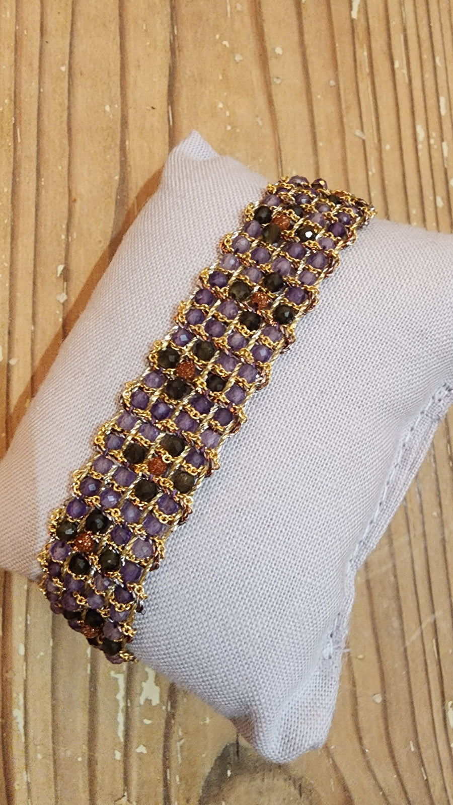 Hand loom gold plated bracelet - Jaipur amethyst