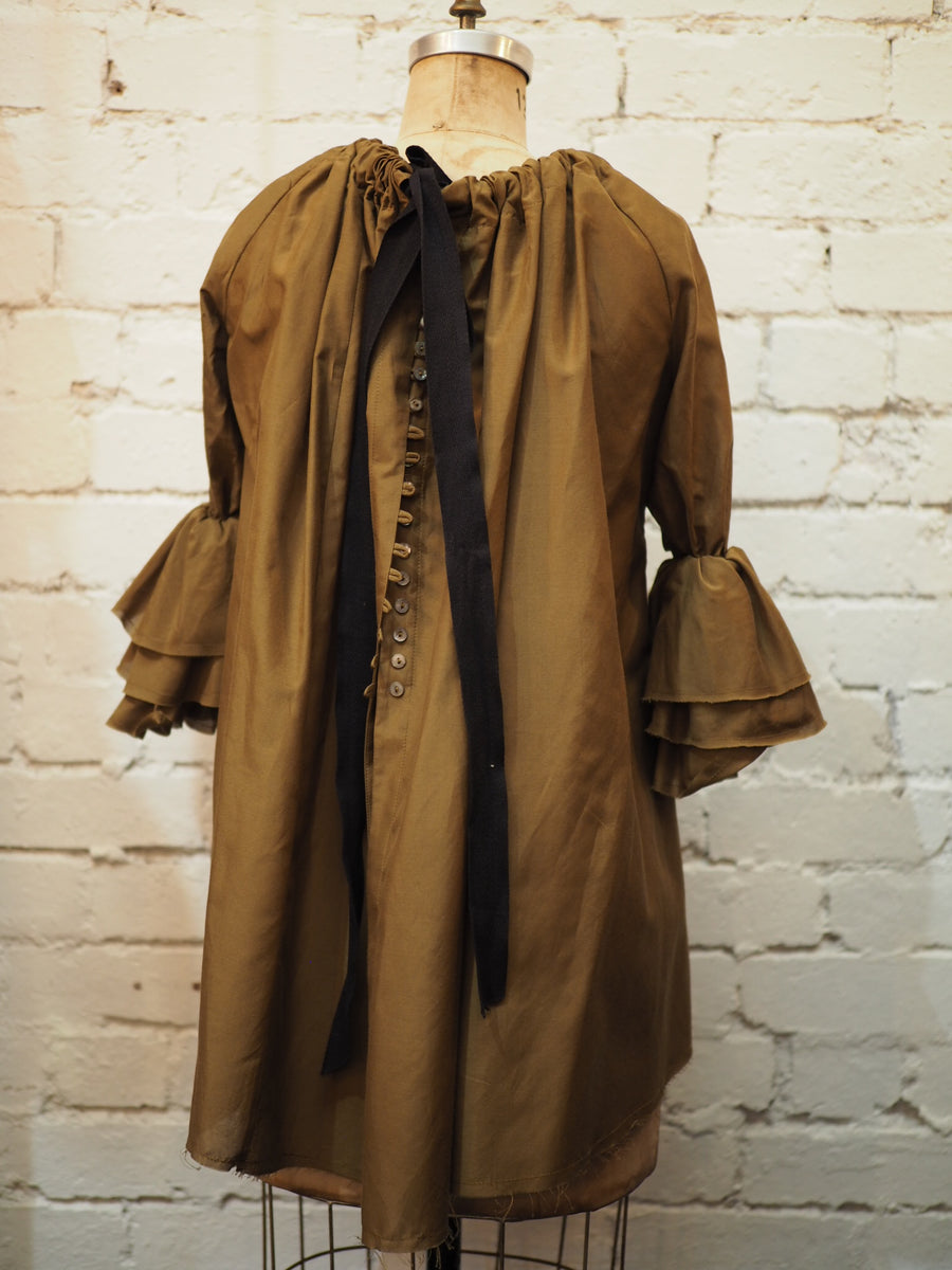 Button Back Blouse (Cotton/Silk) - Old Gold