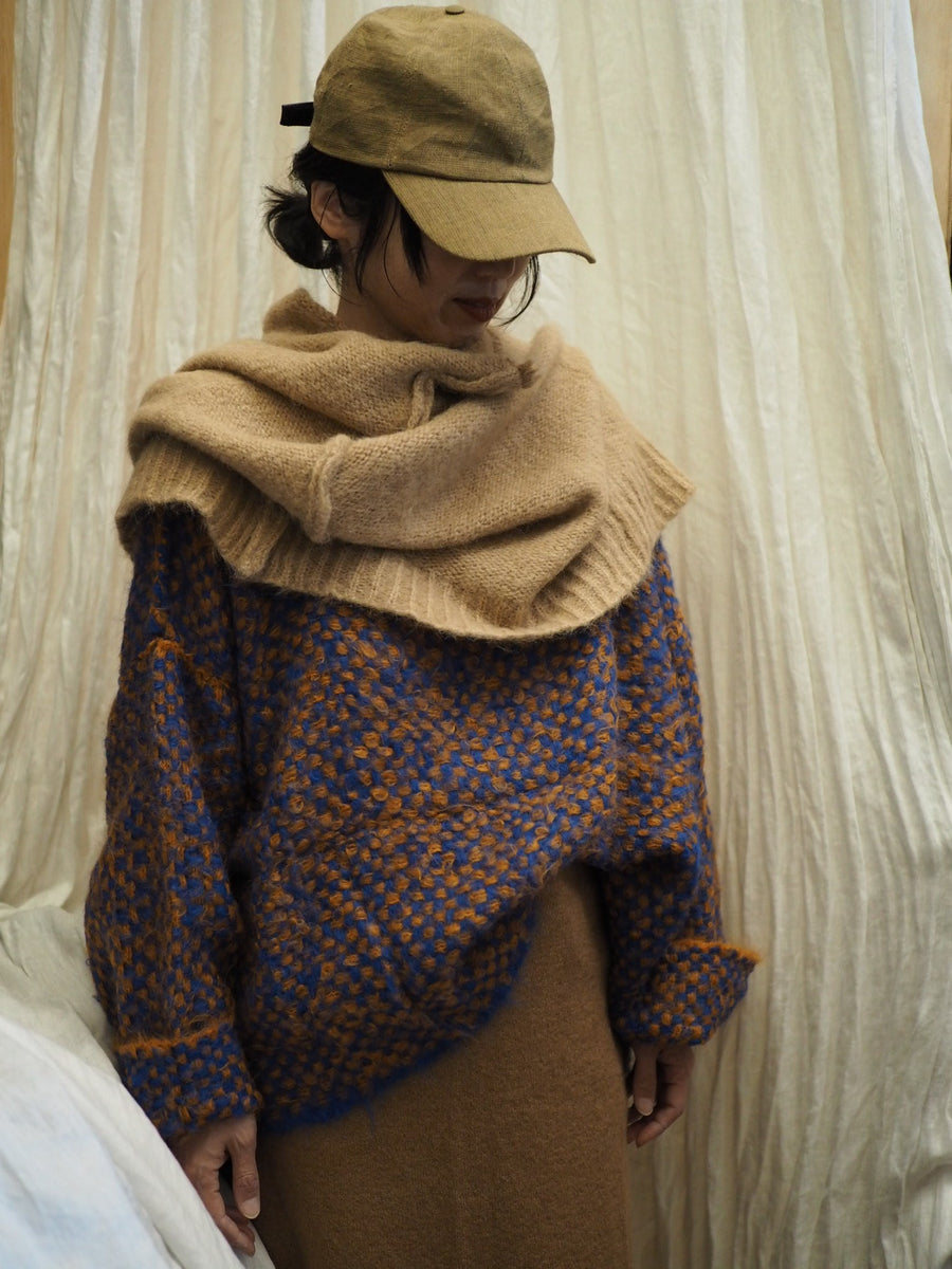 Hand Loom 2 Tone Sweater (Alpaca) Saffron - Cobalt