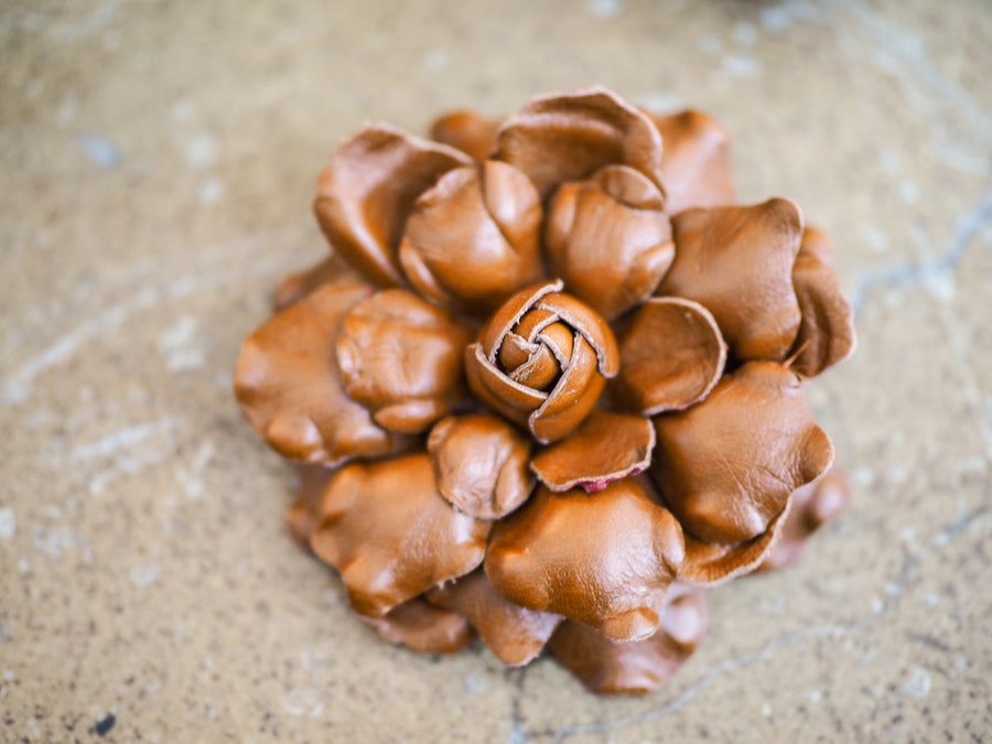 New York Hand Crafted camelia Flower Brooch - Ivory leather