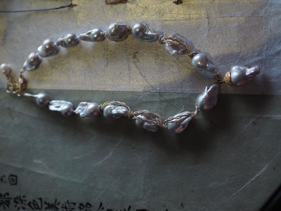 Wrap Baroque Pearl Necklace- Grey Baroque Pearls