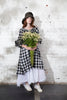 Button back dress/duster ( Linen check) Black - White