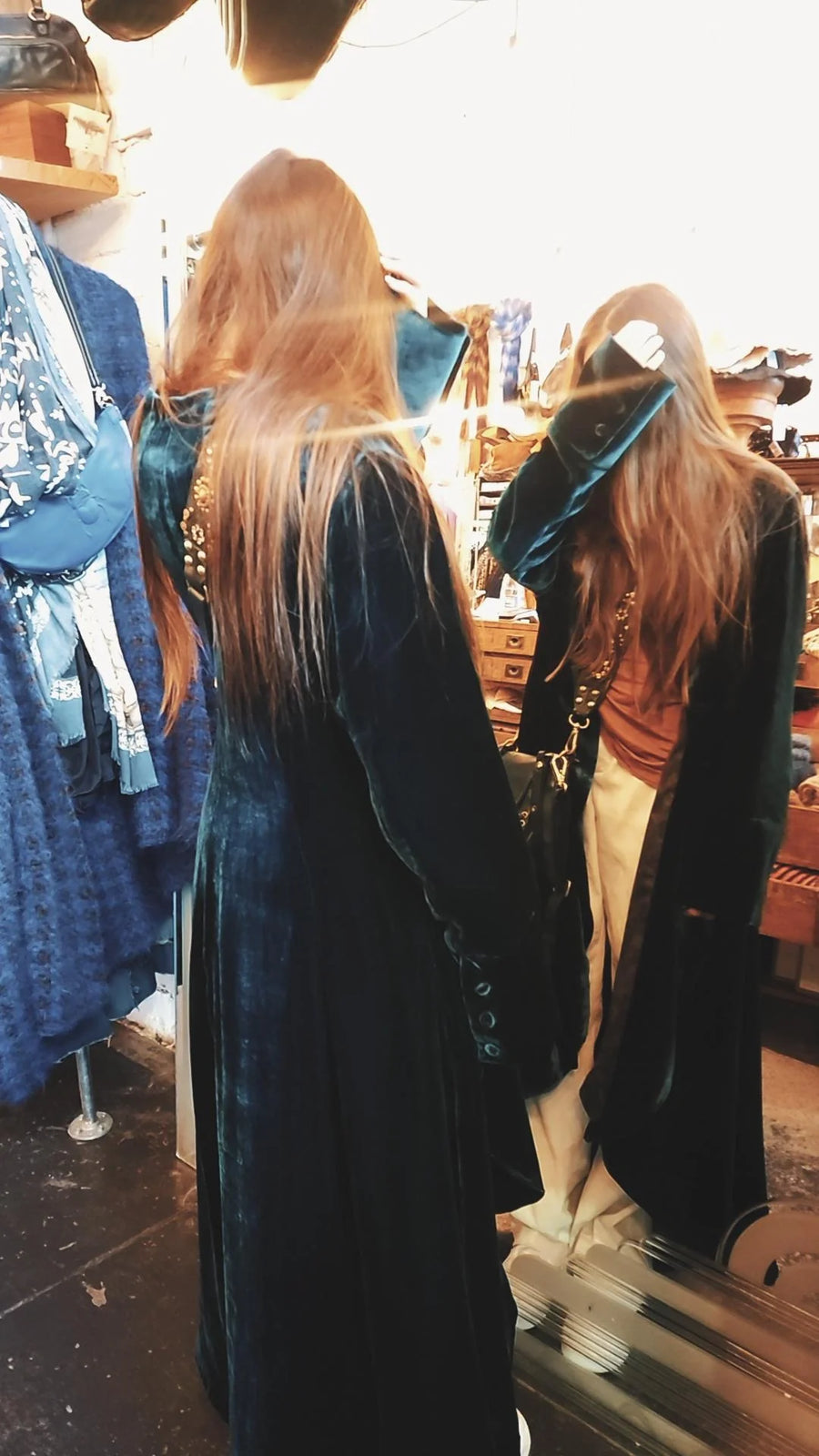 Maxi Riding Coat - (Silk Velvet) - Ocean