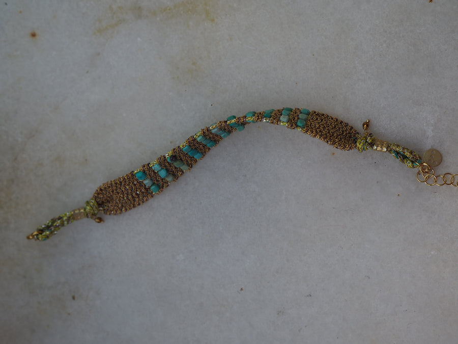 Stones Hand Loom Bracelet (Sterling Silver Gold Plated) turquoise
