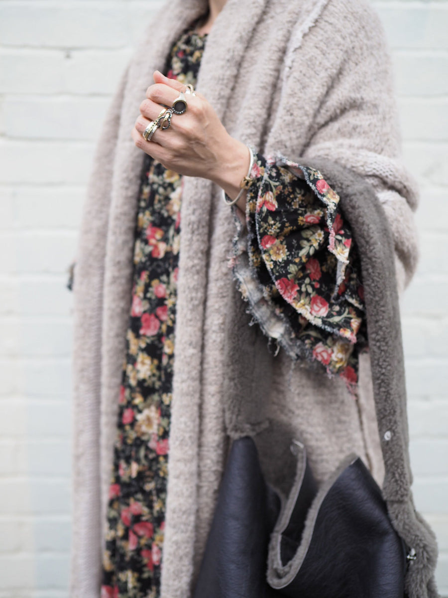 Button Back Dress (Linen/Cotton Canvas)- Brick Flora
