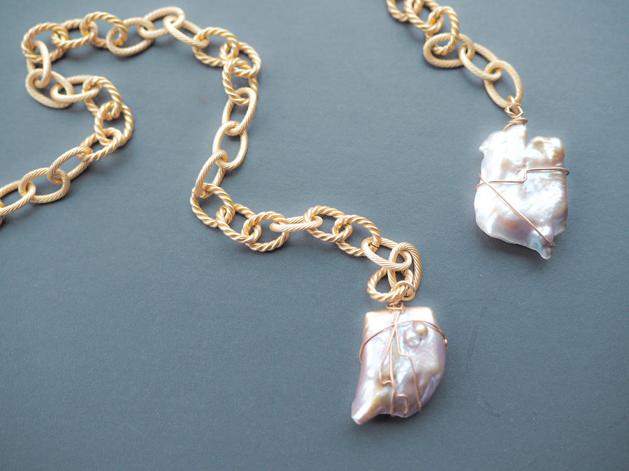 Matt Lariat Necklace - Blush Pearl
