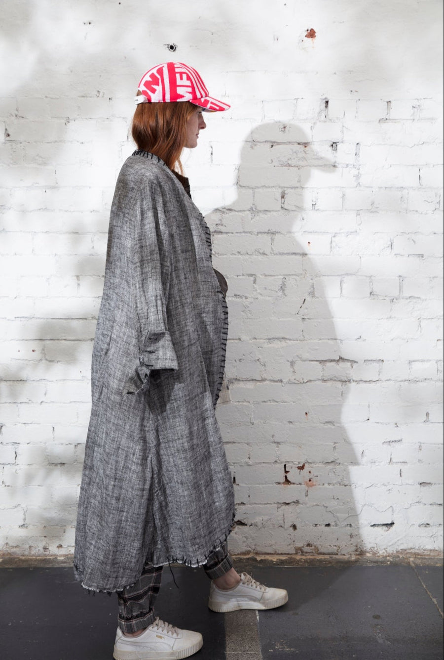Maxi Riding Coat (Linen) - Herringbone Dark