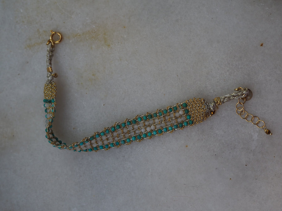Jaipur Hand-Loom Bracelet (Sterling Silver - Gold Plated) - Turquoise - Moon stone
