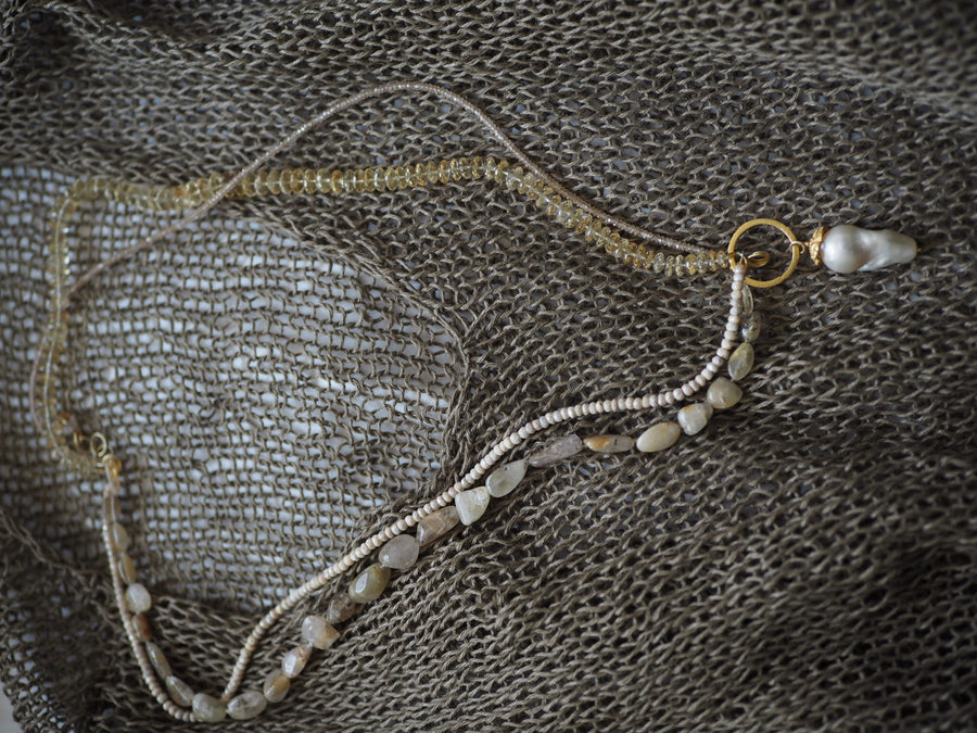 Flaneur citrine, Pearls & Semi Precious Stones With Gold Details Necklace