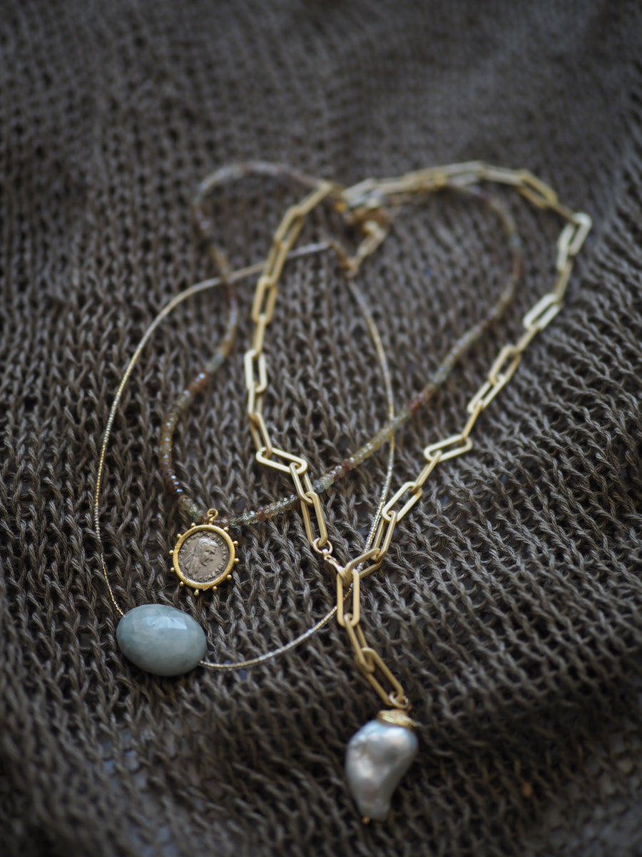 Paper clip chain with - Single Baroque Pearl