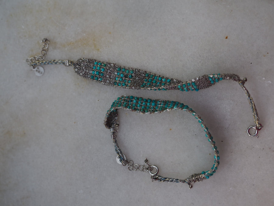 Stones Hand Loom Bracelet (Sterling Silver Rhodium Plated) - Turquoise