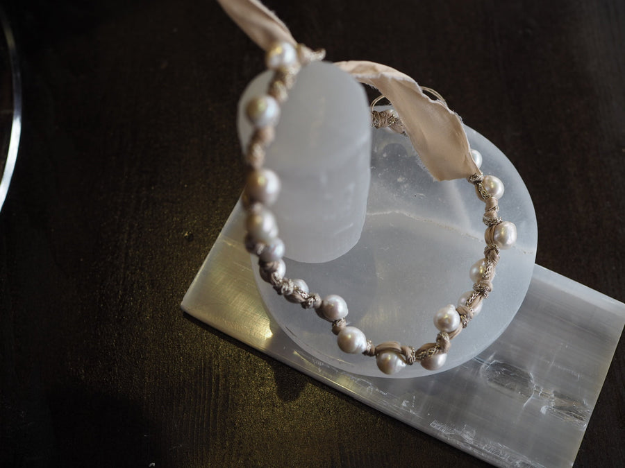 Silk Ribbon Tahitian Pearls Necklace - Ivory