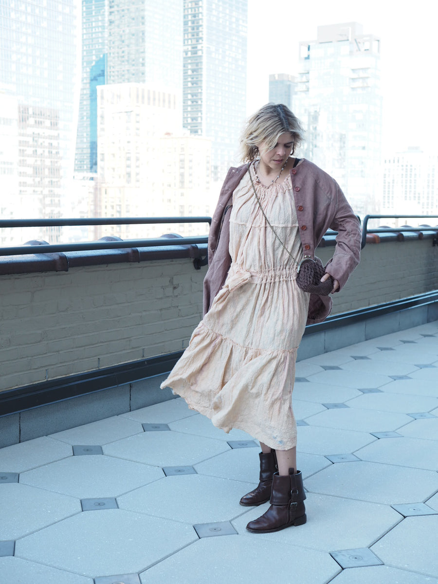 Volant Dress In Broderie Anglais (Cotton)- hand dyed