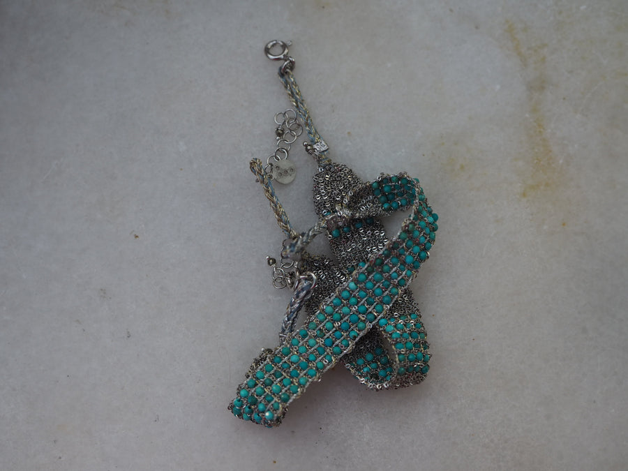 Jaipur Hand-Loom Bracelet (Sterling Silver - Rhodium Plated) - Turquoise