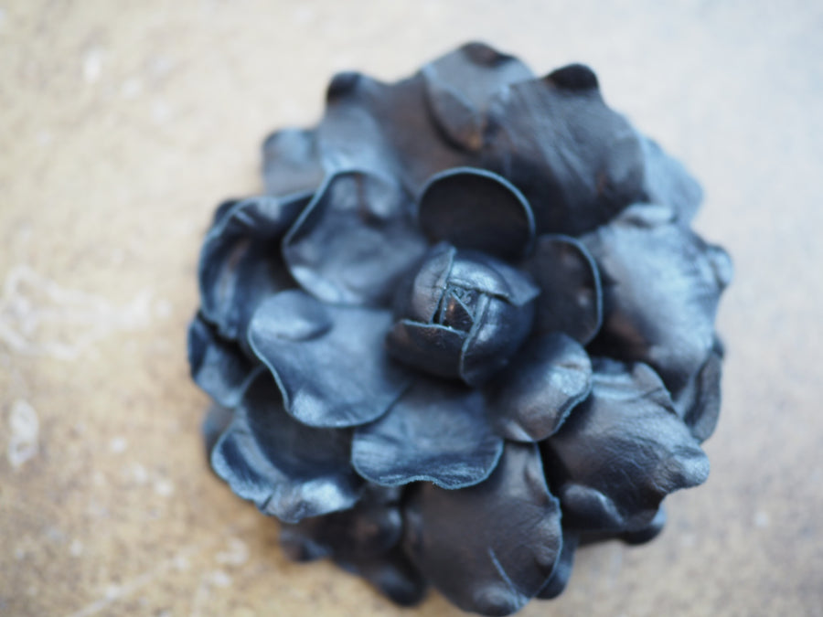 New York Hand Crafted camelia Flower Brooch - Ivory leather