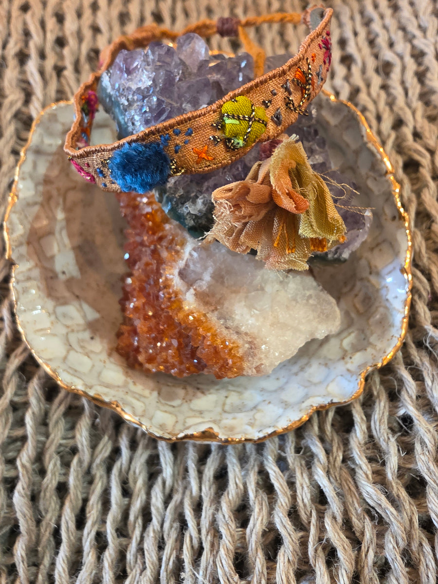 Antonia Rossi Embroidered Silk Bracelet - oranges