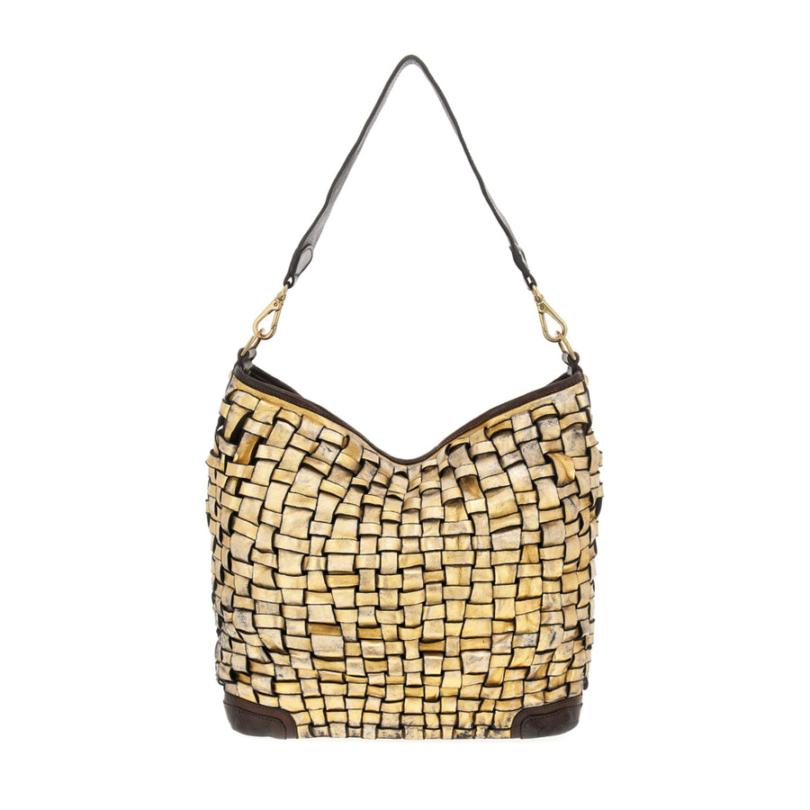 Edera Lux
Shopping bag in laminated, woven and garment-dyed cowhide leather