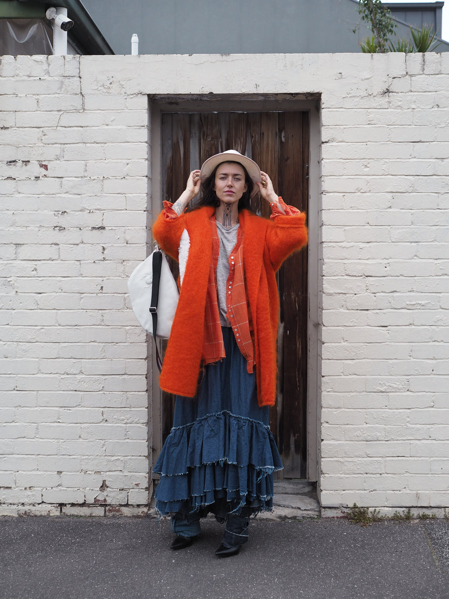 Cocoon coat (mohair) - Orange