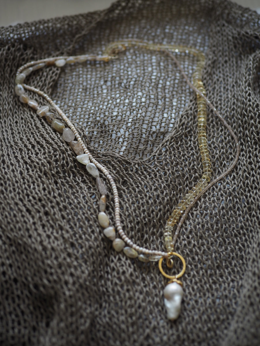 Flaneur citrine, Pearls & Semi Precious Stones With Gold Details Necklace