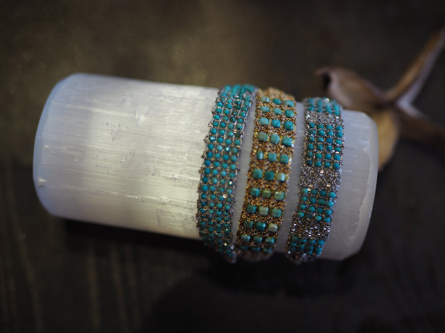 Jaipur Hand-Loom Bracelet (Sterling Silver - Rhodium Plated) - Turquoise
