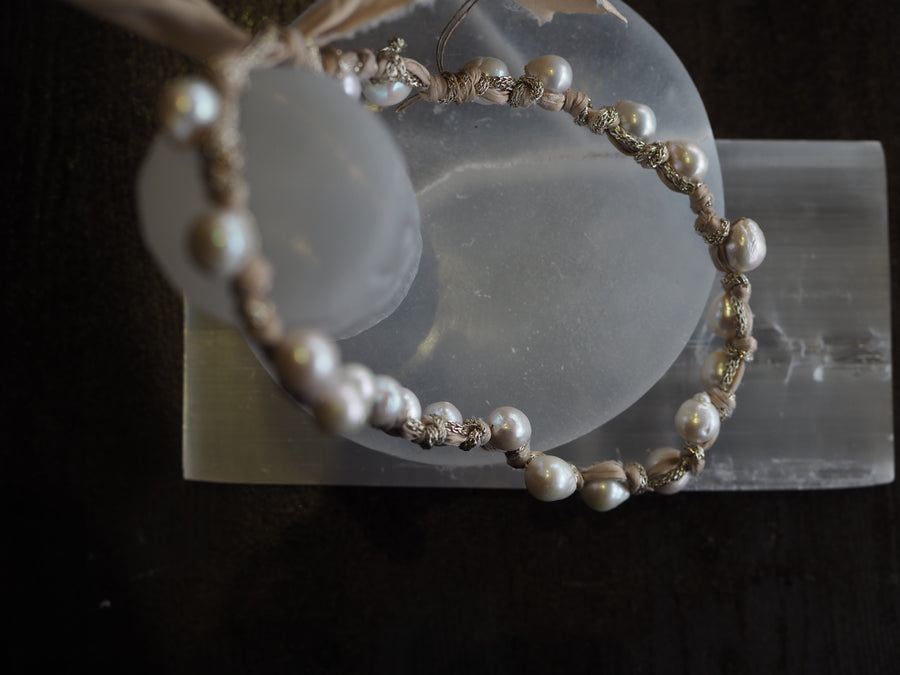 Silk Ribbon Tahitian Pearls Necklace - Ivory