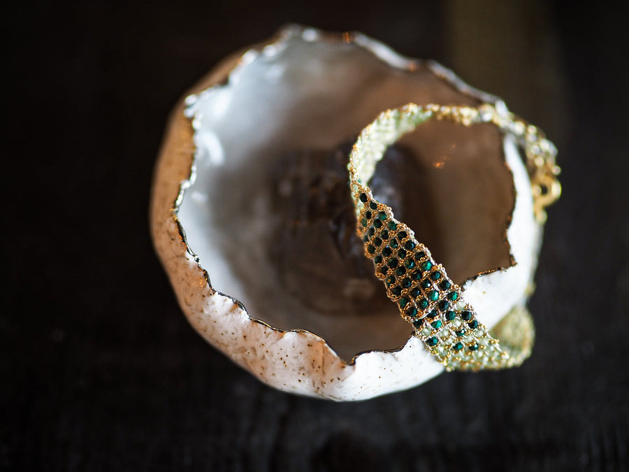 Jaipur Hand Loom Bracelet (Sterling Silver Gold Plated) - Malachite+Peridot