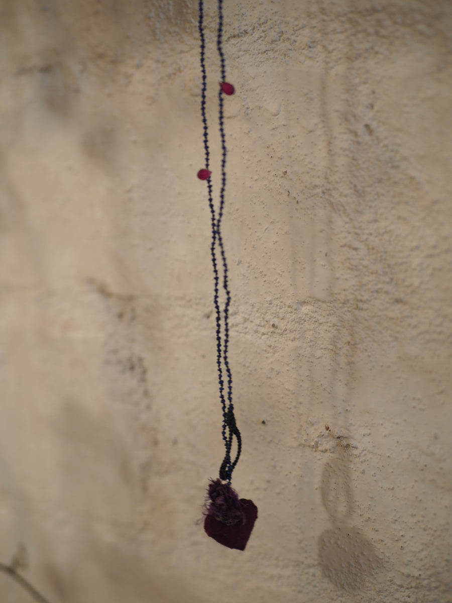 Antonia Rossi Embroidered Heart on a string of semi precious stones