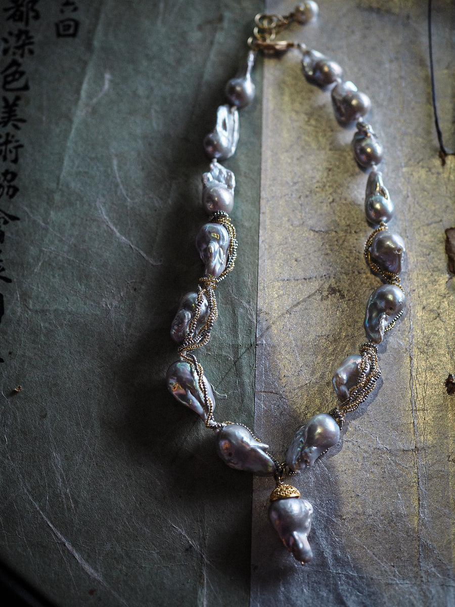 Wrap Baroque Pearl Necklace- Grey Baroque Pearls