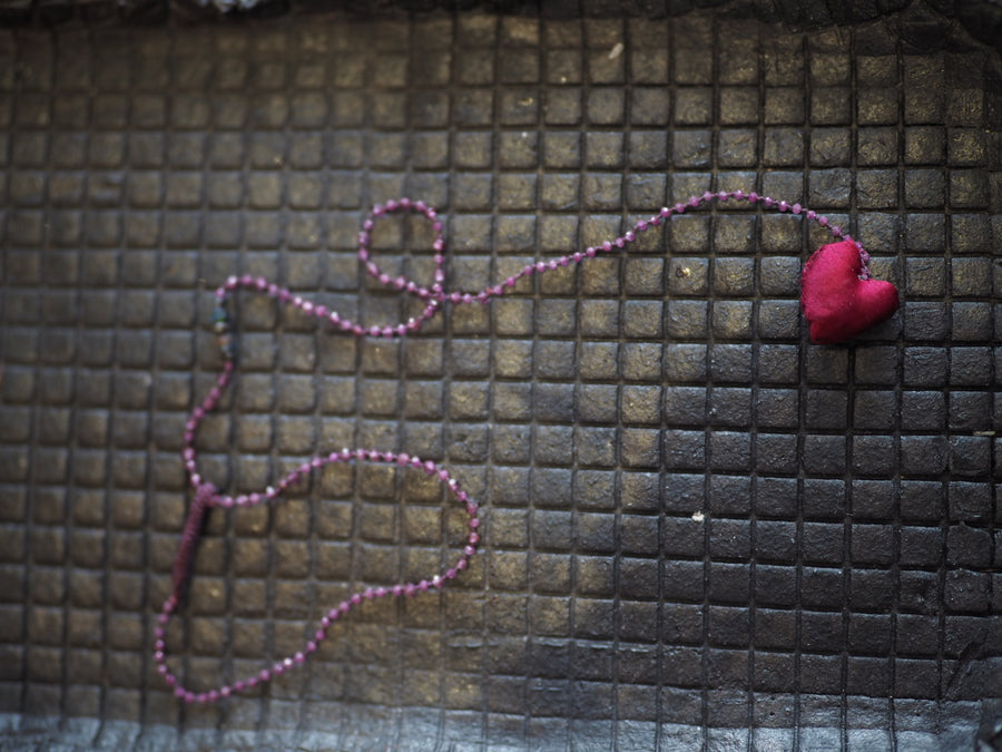 Antonia Rossi Embroidered Heart on a string of semi precious stones