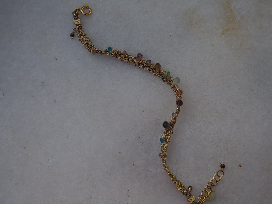 Precious Drop Hand Loom Bracelet (Sterling Silver Gold Plated) multi Crystals