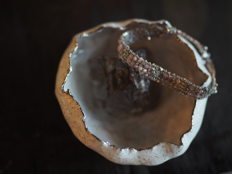 Stones mini, Hand loom bracelet (Sterling silver rhodium Plated) - rodonite