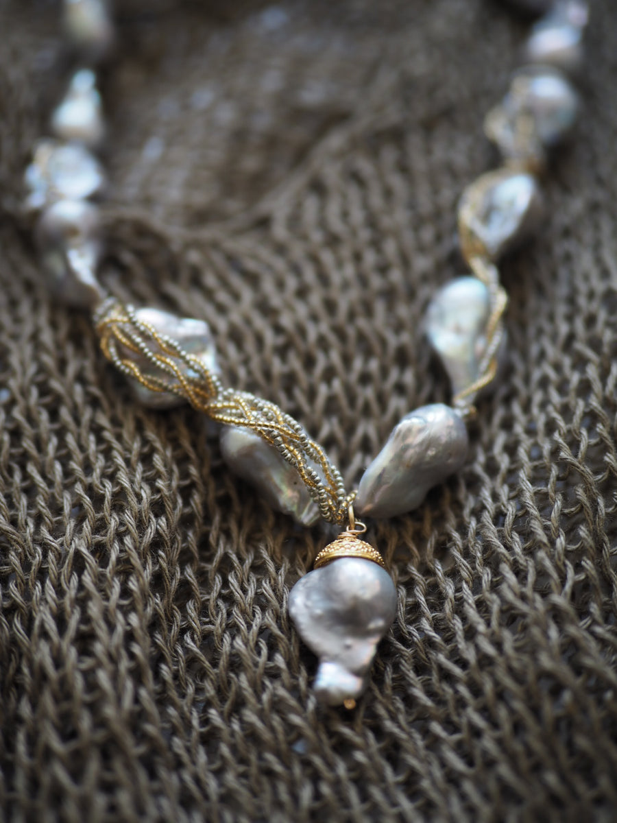 Wrap Baroque Pearl Necklace- Grey Baroque Pearls