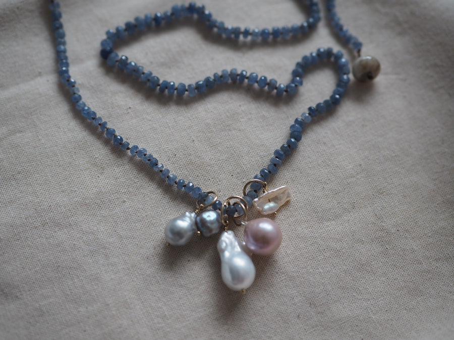 Hand Knotted Sapphire Necklace With Pearl charms