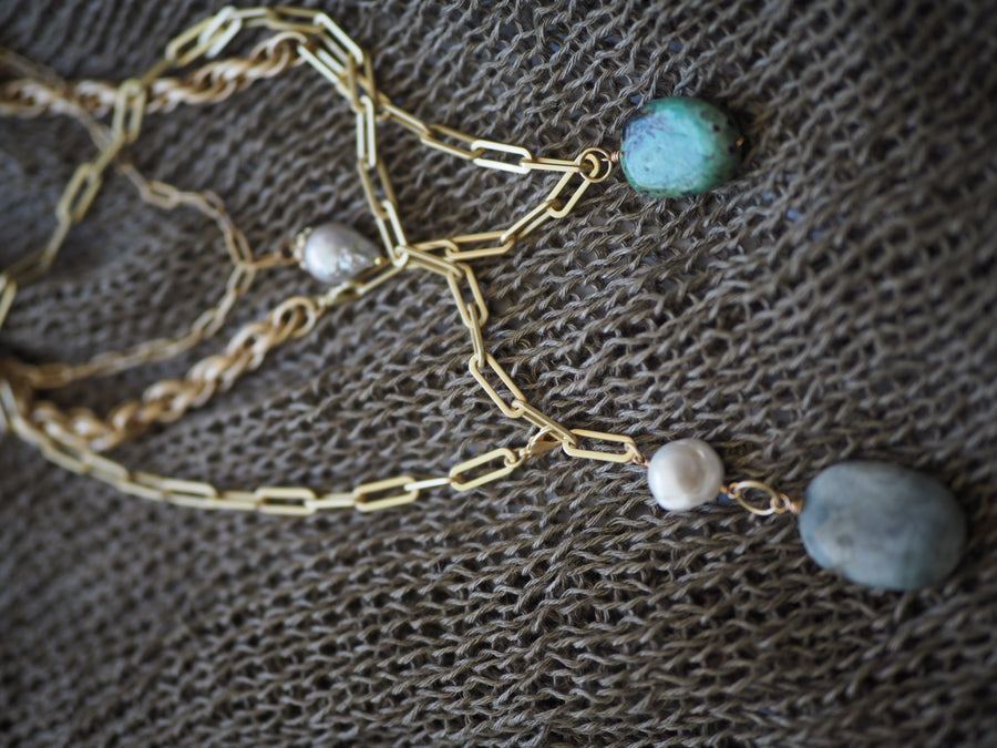 Paper clip chain with 2 layer Flaneur turquoise Necklace