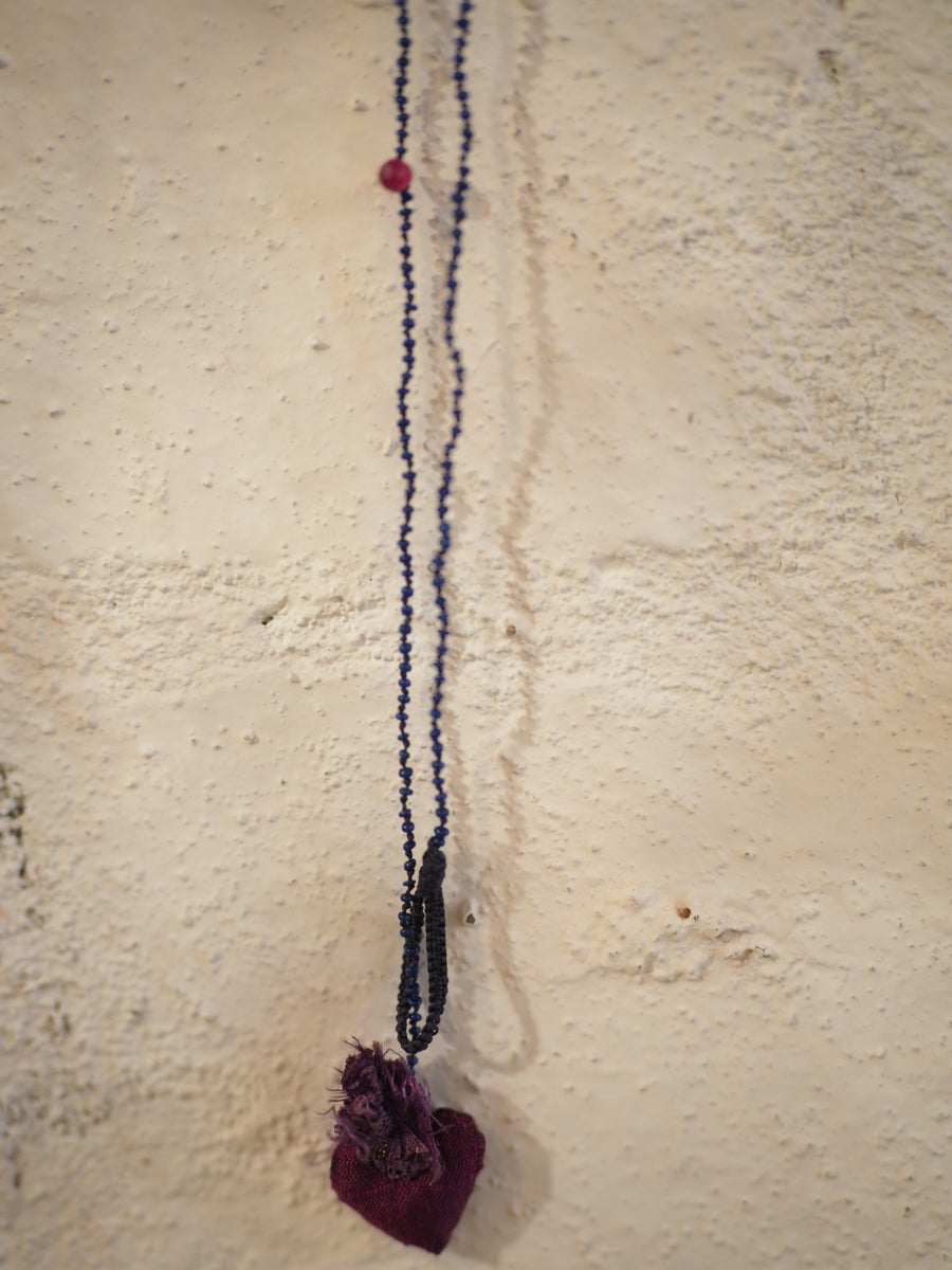 Antonia Rossi Embroidered Heart on a string of semi precious stones