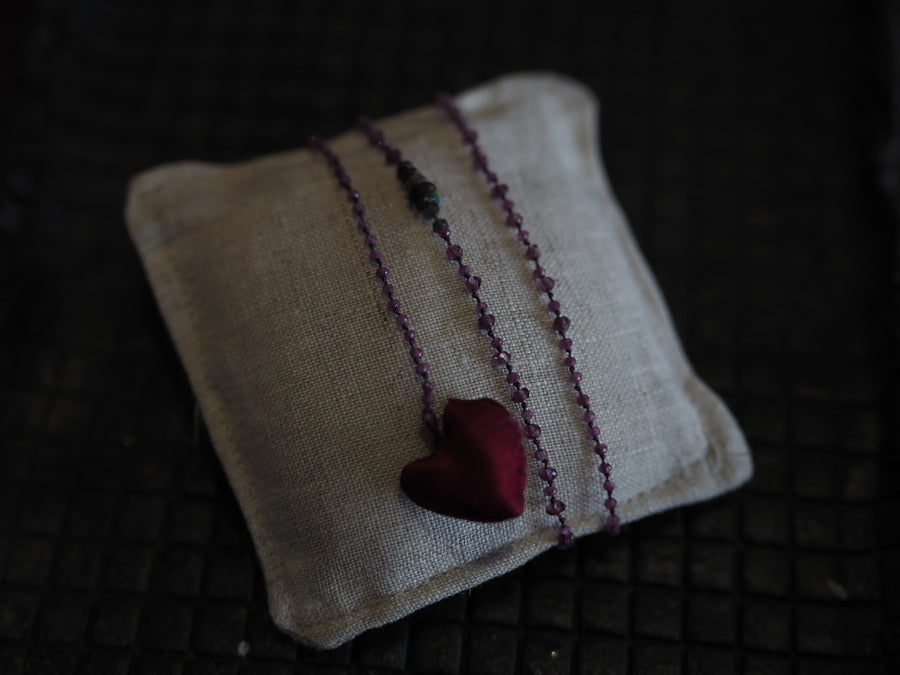 Antonia Rossi Embroidered Heart on a string of semi precious stones