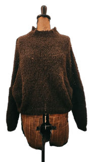 Hand-knit crew neck sweater alpaca - Mocca