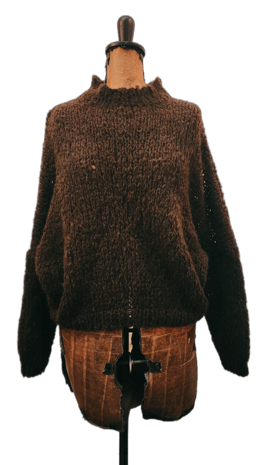 Hand-knit crew neck sweater alpaca - Mocca