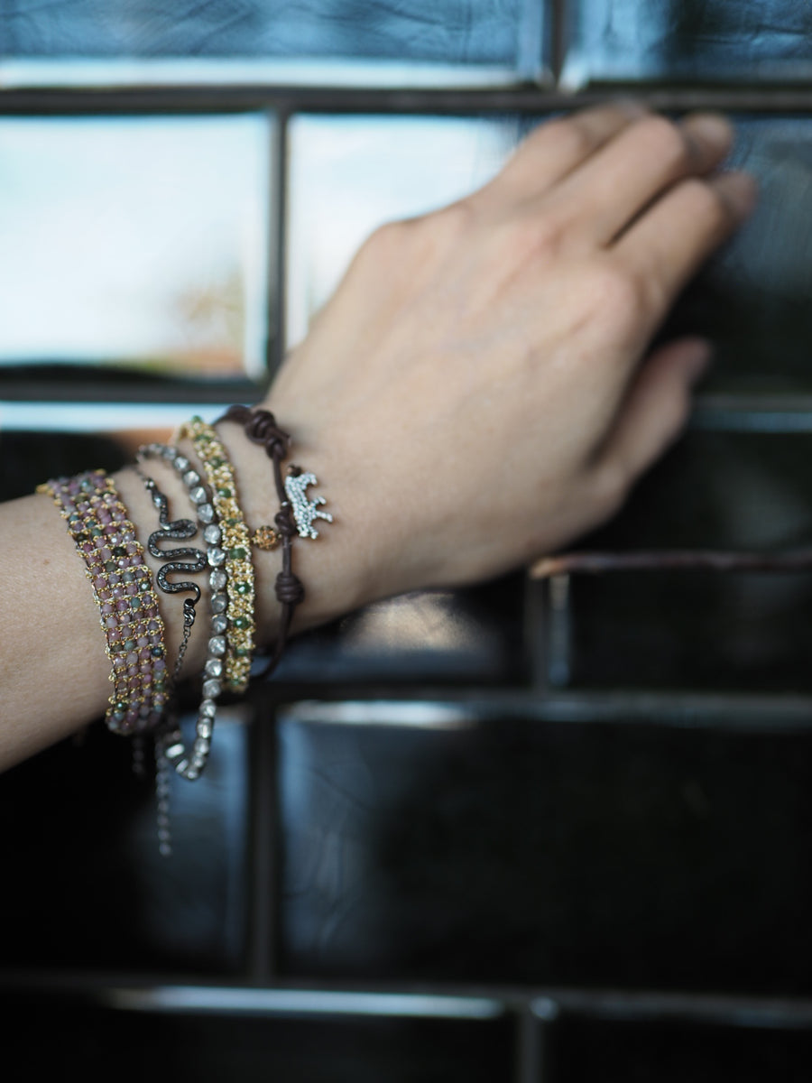 Hand Loom Bracelet Precious Rosetta (Sterling Silver Gold Plated) Tzavorite