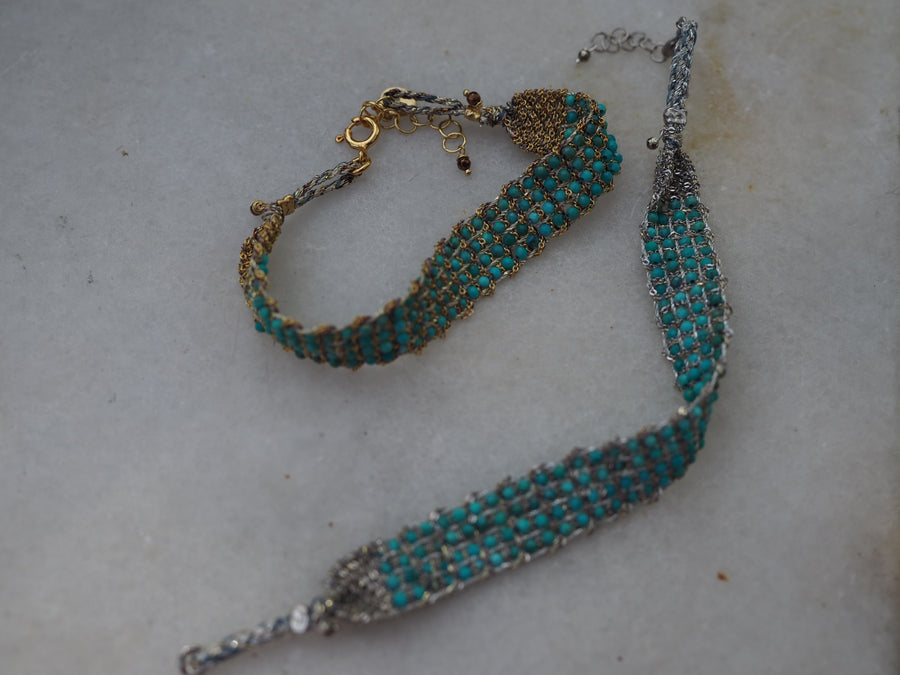 Jaipur Hand-Loom Bracelet (Sterling Silver - Rhodium Plated) - Turquoise